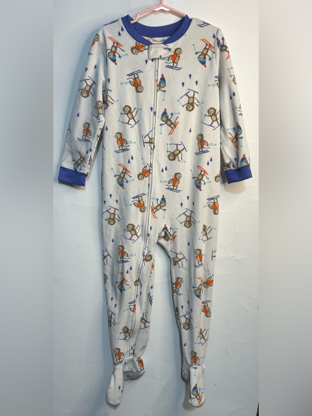 Carter's Fleece Monkey Skiing Footie Zip Front Pajama 5T